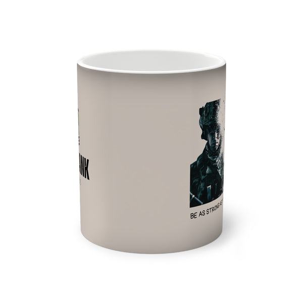 Iron Rank Tactical Color-Changing Mug – “Be As Strong As Your Espresso” Heat Reveal Military Coffee Cup, 11oz