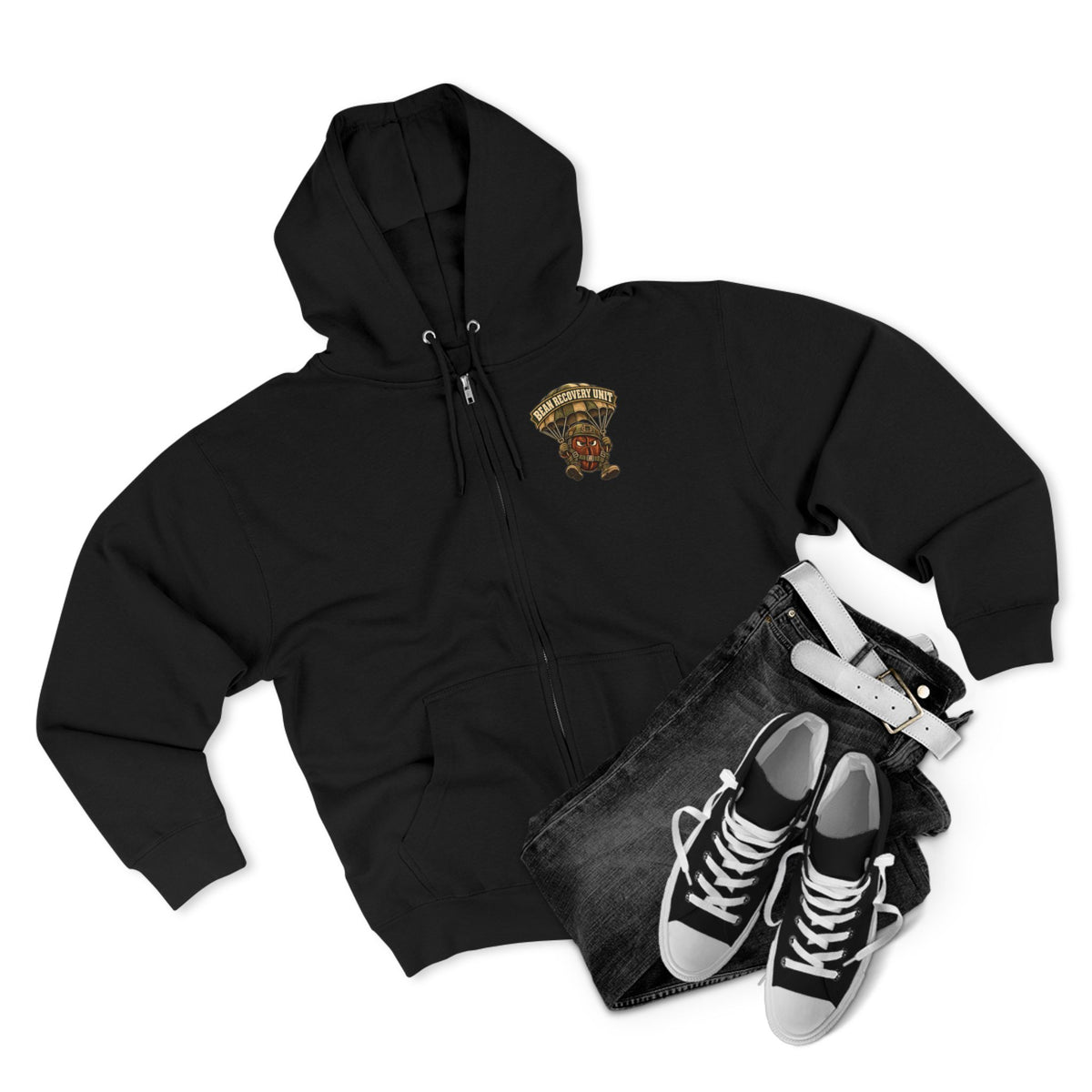 Coffee Hoodie — "Operation: Coffee — No Beans Left Behind" Zip-Up