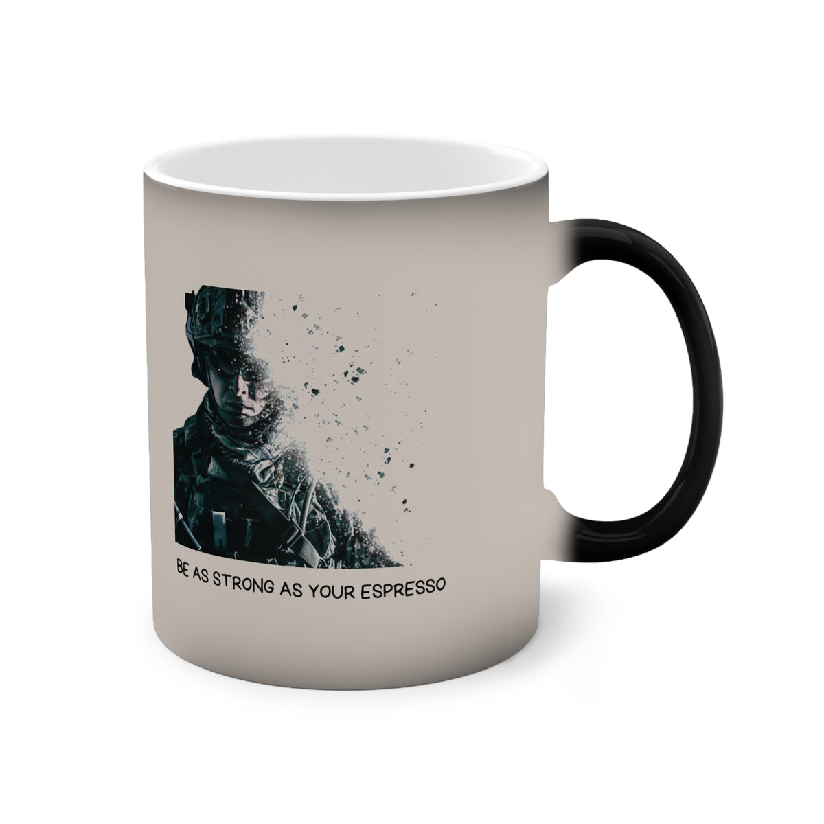 Iron Rank Tactical Color-Changing Mug – “Be As Strong As Your Espresso” Heat Reveal Military Coffee Cup, 11oz