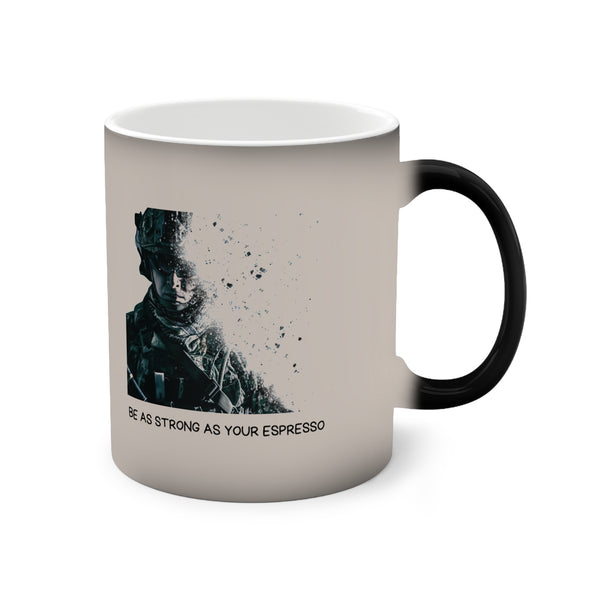 Iron Rank Tactical Color-Changing Mug – “Be As Strong As Your Espresso” Heat Reveal Military Coffee Cup, 11oz